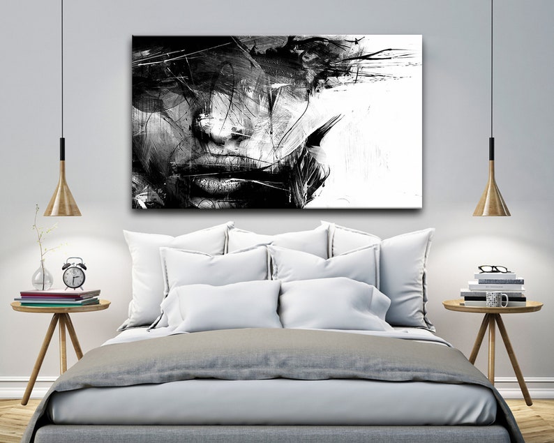 Various Sizes Picture Wall Art Decoration Abstract Black and White Female Face Canvas Wall Art Framed Print
