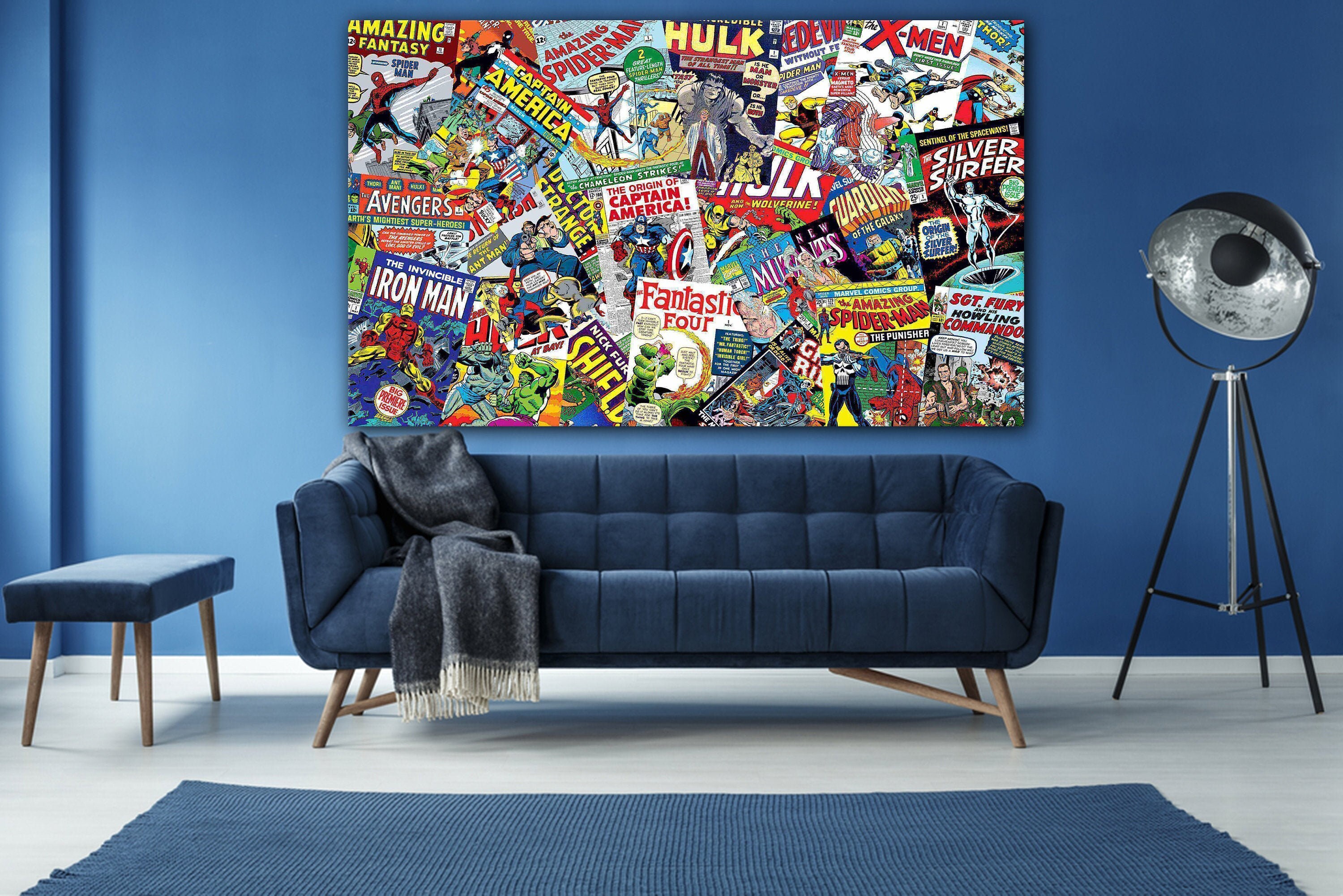 Marvel Collage Super Heroes Retro Canvas Wall Art Framed Etsy