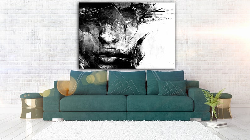 Various Sizes Picture Wall Art Decoration Abstract Black and White Female Face Canvas Wall Art Framed Print