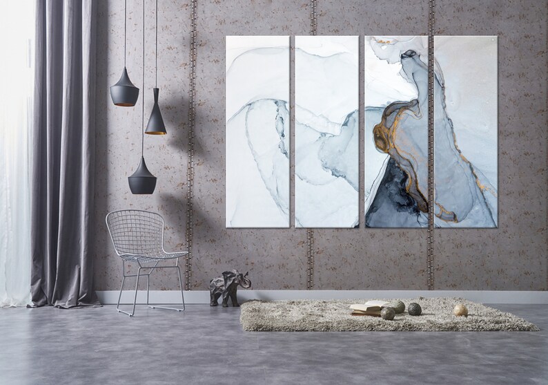 Gray and White Canvas / Artwork Fluid Art / Painting Print Art Etsy