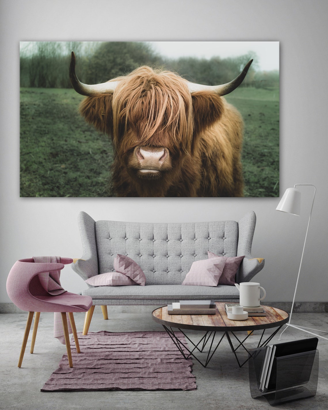 Scottish Highland Cow Wall Art / Animal Wall Art / Long Haired Etsy