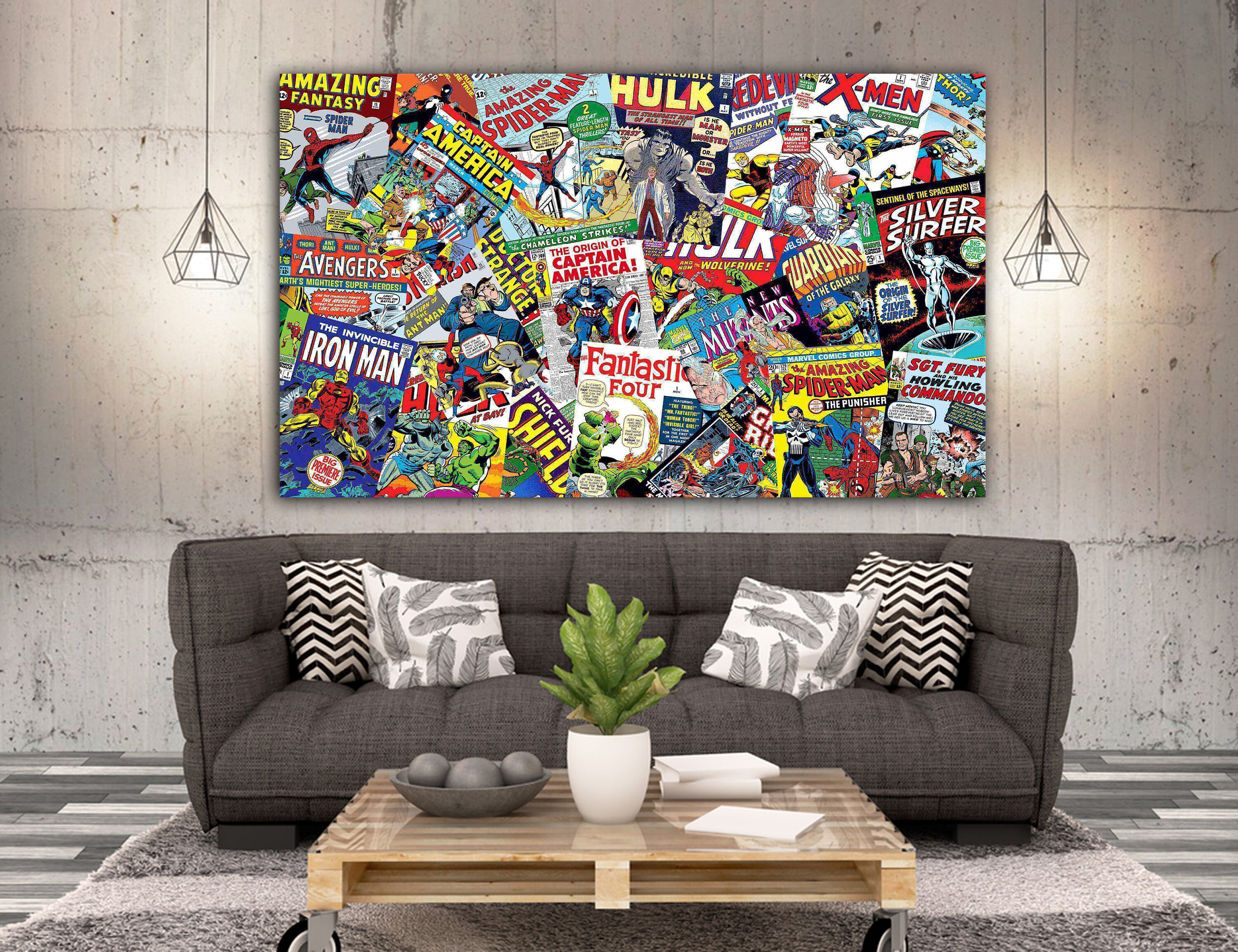 Marvel Collage Super Heroes Retro Canvas Wall Art Framed Etsy