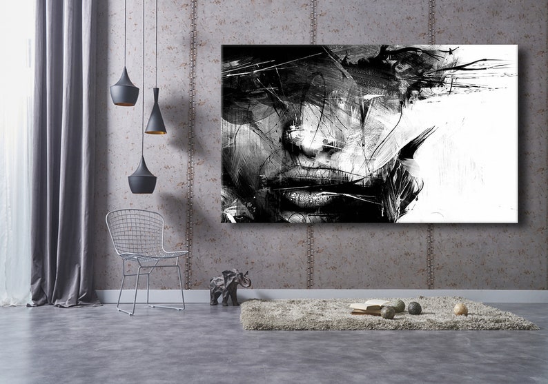 Various Sizes Picture Wall Art Decoration Abstract Black and White Female Face Canvas Wall Art Framed Print