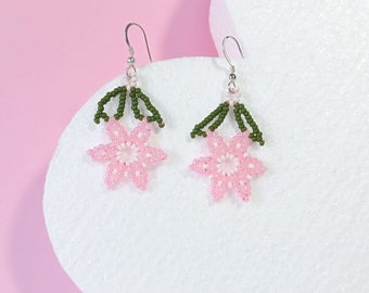 Roze bloem oorbellen, Huichol stijl oorbellen, glazen kralen oorbellen, perfect cadeau voor een jonge vrouw, cadeau-ideeën voor zus, Miyuki oorbellen