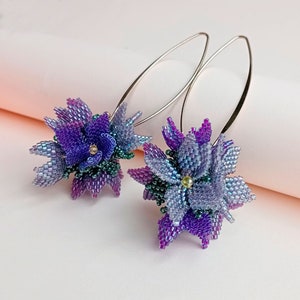 Lilac Flower Earrings, Floral Drop Earrings, Purple Handmade Earrings, Handbeaded Earrings, Floral Jewelry, Elegant Earrings, Gift for her