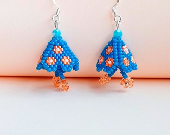 Bluebell Beaded Earrings, Beaded Bell Earrings, Dangle Blue Earrings, Boho Earrings, Unique Earrings, Women Gift, Blue Bell Earrings