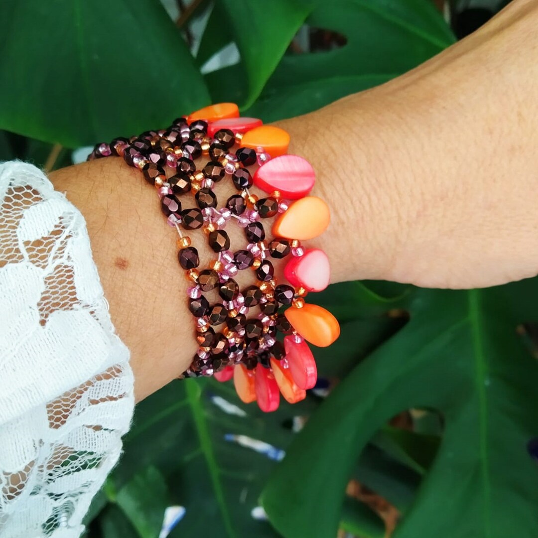 Elegant Beaded Bracelet Statement Wide Bracelet Wide Beaded Etsy