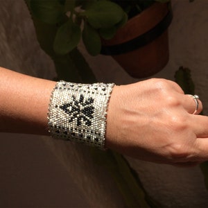 Handmade Wide Bracelet with Crystal Beads - Unique Design for Women who Love Handmade Jewelry, Wrist Cuff Bracelet, Flat Bracelet