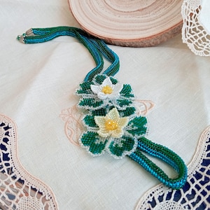 Handmade Beaded Lotus Flower Necklace: Boho Crystal Water Lily Jewelry
