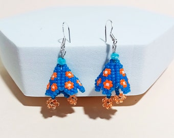 Bluebell Beaded Earrings, Beaded Bell Earrings, Dangle Blue Earrings, Boho Earrings, Unique Earrings, Women Gift, Blue Bell Earrings