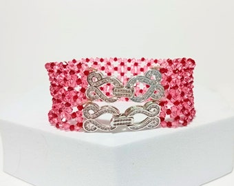 Swarovski Crystal Bracelet, Pink Cuff Bracelet, Elegant Handmade Bracelet, Chic Bracelet, Sparkling Bracelet, Crystal Cuff, Delicate Cuff