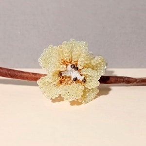 Yellow Beaded Flower Ring: Handmade Crystal Rose, Boho Jewelry