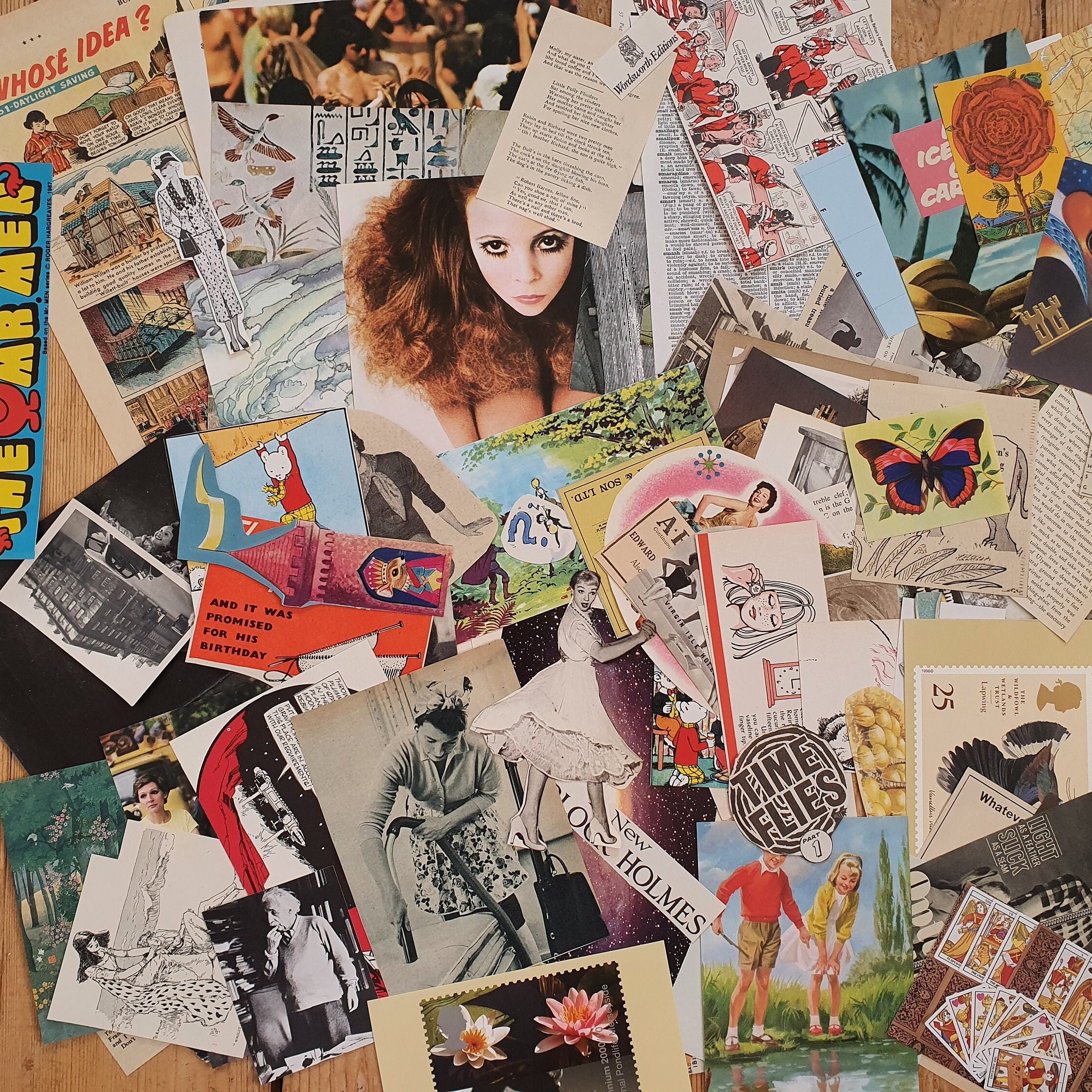 Pacote com 100 itens de papel vintage | Colagem | Mídia mista | Diário de sucata | Pacote de álbum de recortes | Kit de inspiração | Artesanato para presente (B)