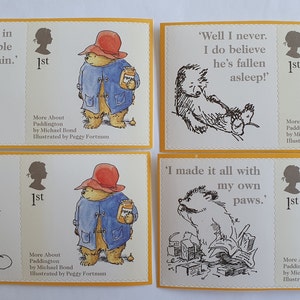 1 sello postal de Paddington Bear y 1 pegatina "Smiler" de primera clase del Reino Unido sin usar / Correo / Diario basura, collage / colección sin bisagras / Manualidades (C)