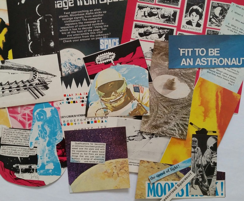 Scrap paper kit Scrapbook Astronaut Galaxy Junk Journal A Collage Celestial Moon Space Vintage Ephemera