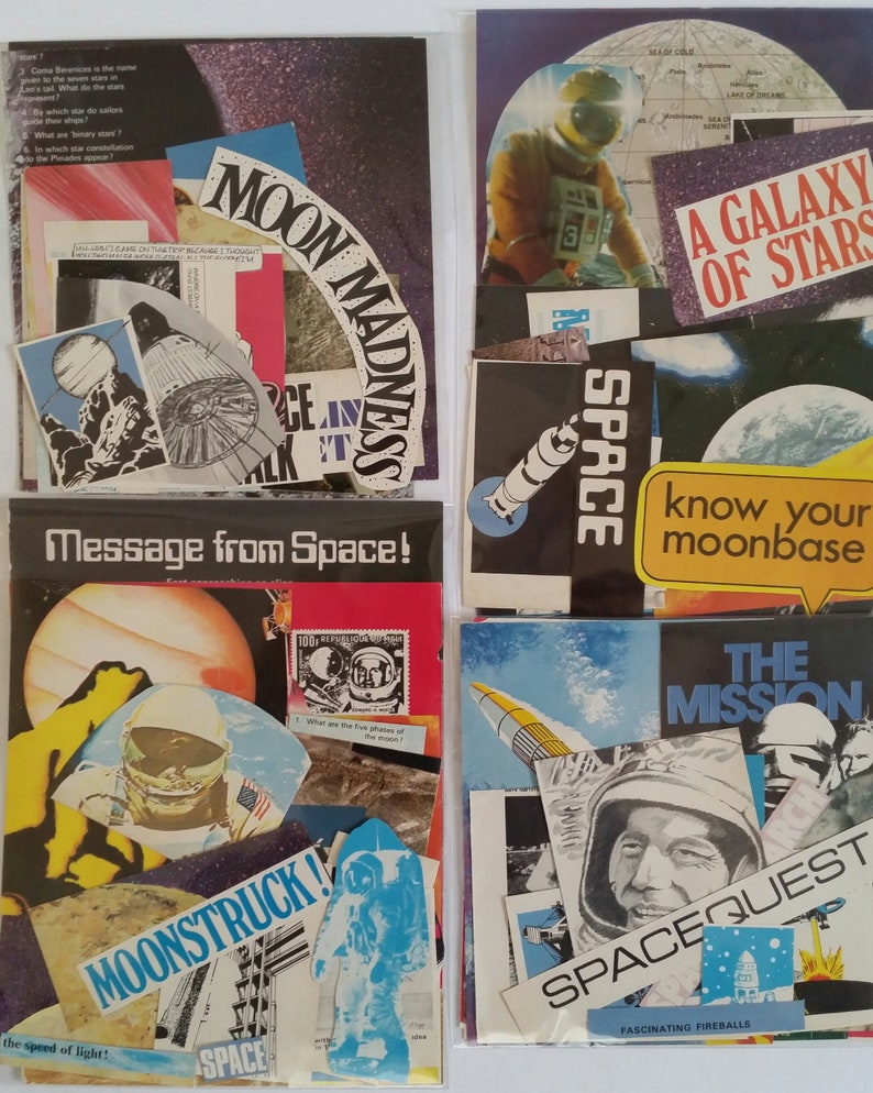 Scrap paper kit Scrapbook Astronaut Galaxy Junk Journal A Collage Celestial Moon Space Vintage Ephemera