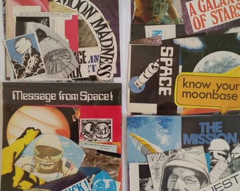 Paquete de efímeras espaciales / 20 piezas vintage: Luna celestial, estrellas, astronautas, galaxias, cohetes, diario basura, álbum de recortes, kit de papel de recortes, collage (A)