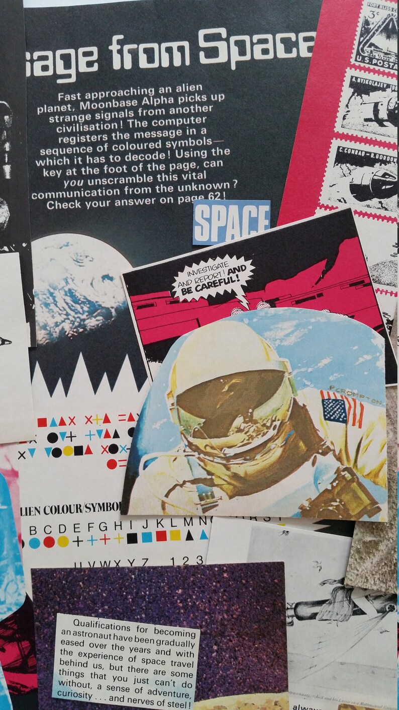 Scrap paper kit Scrapbook Astronaut Galaxy Junk Journal A Collage Celestial Moon Space Vintage Ephemera