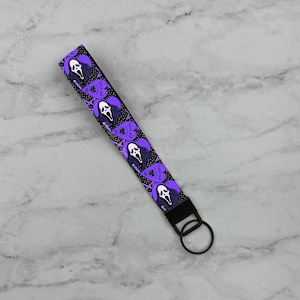 Horror Movie Inspired Keychain Lanyard, Wristlet Key Fob Keychain Accessories, Mini Lanyard, Horror, Spooky, Creepy, Goth, Dark, Purple Gift