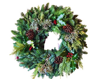 Holly Berry  Fresh Christmas Wreaths from Oregon | Fresh Christmas Wreaths | Real Christmas Wreaths for Front Door | Winter Wreaths