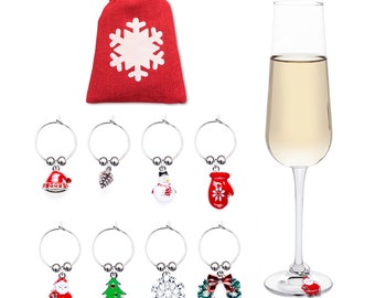 Christmas Wine Charms | Holiday Cocktail Markers | Drink Markers | Wine Glass Tags | Wine Charms | Stocking Stuffers for Wine Lovers