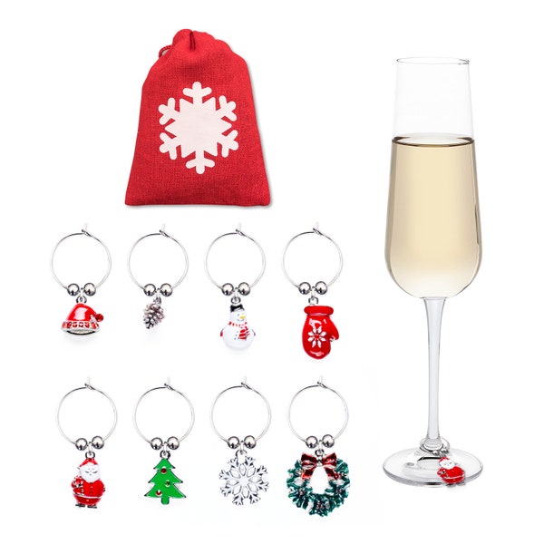 Christmas Wine Charms | Holiday Cocktail Markers | Drink Markers | Wine Glass Tags | Wine Charms | Stocking Stuffers for Wine Lovers