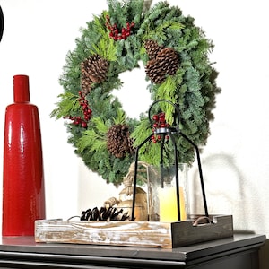 Christmas Wreath |  Fresh Christmas Wreaths | Live Wreaths for front door | Noble Fir Wreath |  Merry Berry 25&quot;