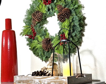 Christmas Wreath |  Fresh Christmas Wreaths | Live Wreaths for front door | Noble Fir Wreath |  Merry Berry 25"