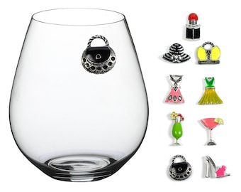 Girls Night Out Magnetic Wine Glass Charms | Wine Charms | Attach to Wine Glass to Identify Your Drink at Parties | Set of 9 Charms