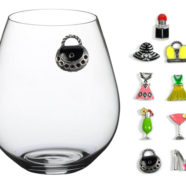 Girls Night Out Magnetic Wine Glass Charms | Wine Charms | Attach to Wine Glass to Identify Your Drink at Parties | Set of 9 Charms