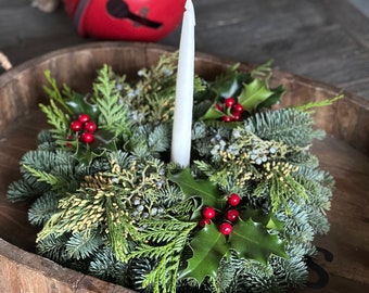 Live Christmas Centerpiece for Dining Table - Small Christmas Wreath for Centerpiece -Fresh Christmas Centerpiece Arrangement