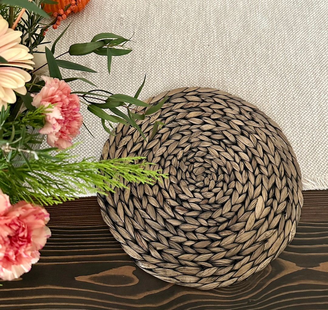 Black Washed Seagrass Charger Plate 13 Inch Round Ecofriendly and