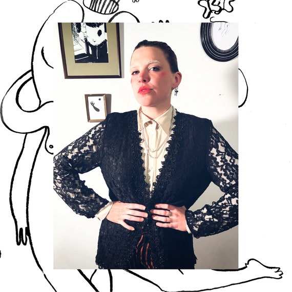 40s Black Lace light evening jacket with Edwardian