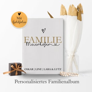 Familientagebuch Familienchronik Personalisiertes Geschenkbuch mit dem Namen der Familie und Familienmitglieder in Gold & Schwarz A4 image 1