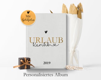 Urlaubsalbum | Erinnerungsalbum Reisetagebuch - Personalisiertes Geschenk mit Urlaubsort und Datum in Gold & Schwarz | A4 Buch Reisen