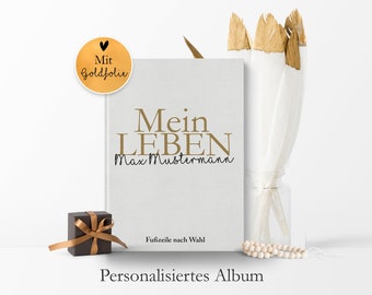 Biografie Personalisiertes Geschenk „Meine Leben“ Buch Blanko A4 mit Vor- und Nachnamen in Gold und Schwarz - Edel, minimalistisch ausfüllen