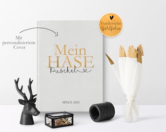 Mein Hase | Erinnerungsalbum Haustier- Personalisiertes Geschenk mit Namen des Kaninchen und Geburtsdatum in Gold & Schwarz  A4 Blanko Buch