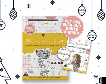 Geschenkset für Mama - MamaMindset Glückstagebuch mit Geschenkkarte und Armband silberfarbener Mama-Schriftzug - Frauengeschenk & CarePaket