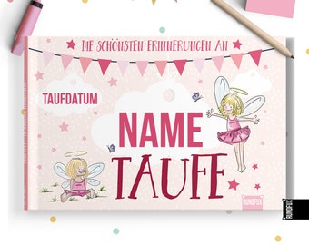 Taufalbum mit Engel und Elfen für Mädchen (rosa) | Personalisiert mit deinem Wunschnamen und Taufdatum auf dem Cover - Jedes Buch ein Unikat