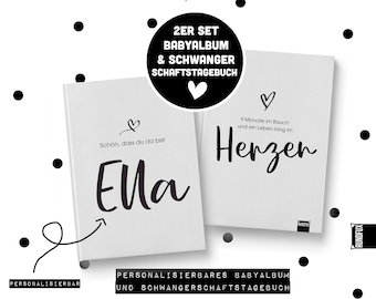 Personalisiertes Geschenk zur Schwangerschaft | Schwangerschaftstagebuch & Babyalbum für das erste Jahr | 2 Bücher für Mama | A5