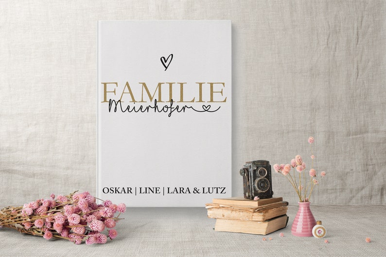 Familientagebuch Familienchronik Personalisiertes Geschenkbuch mit dem Namen der Familie und Familienmitglieder in Gold & Schwarz A4 image 9