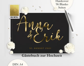 Hochzeitsbuch Personalisiertes Gästebuch schwarz zur Hochzeit-Album Metalleffekt: Silber, Rosé, Gold | Hochzeitsdatum | DIN A4 (B5.2)