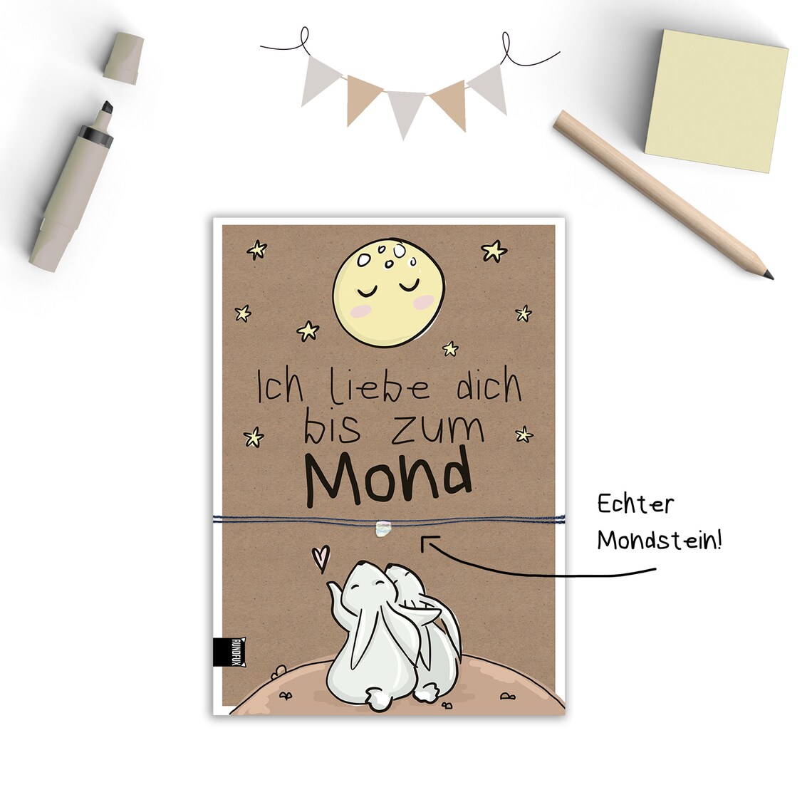 Ich liebe dich bis zum Mond Geschenkkarte mit Hase Spruch Etsy España