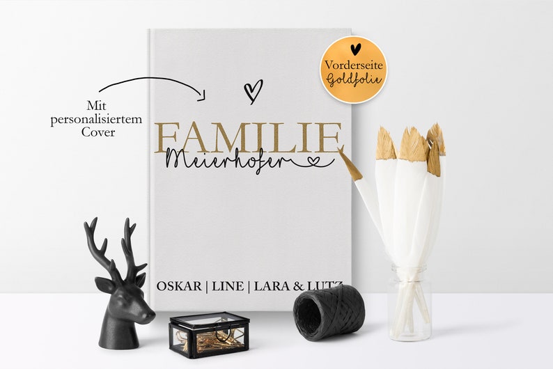 Familientagebuch Familienchronik Personalisiertes Geschenkbuch mit dem Namen der Familie und Familienmitglieder in Gold & Schwarz A4 image 7