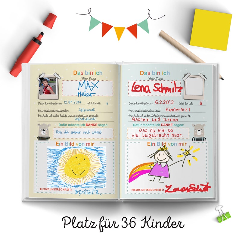 Abschiedsbuch mit Namen für Lehrer oder Lehrerin Schule / Grundschule Platz für 34 Kinder Abschiedsgeschenk & Erinnerungsalbum A4 Bild 5