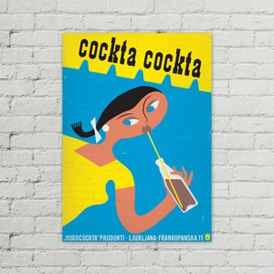Cockta Póster Vintage de Yugoslavia, Eslovenia, años 60, 50 x 70 cm
