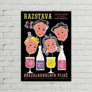 Razstava - Vintage Yugoslavia Eslovenia Póster Impresión 1957 Exposición de bebidas no alcohólicas Decoración de pared de Liubliana