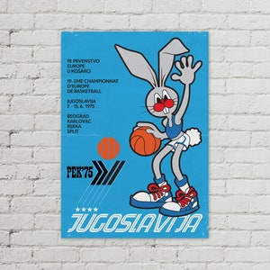 Prvenstvo europe u košarci - PEK 1975, Vintage Yugoslavia Poster, Sport Basketball Wall Decor Print