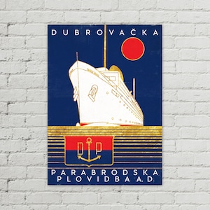 Ferry Dubrovacka Parobrodska Plovidba, Dubrovnik, Croacia, póster de Yugoslavia vintage, años 40