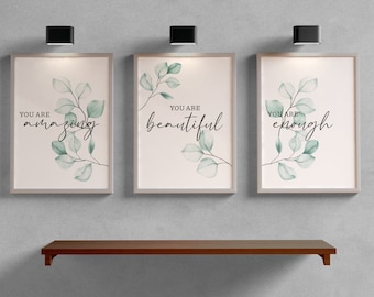 Self Love, Positive Affirmation Prints, Set of 3 Prints, You are enough, Inspirational Art, Empowering Women prints, Motivational wall decor